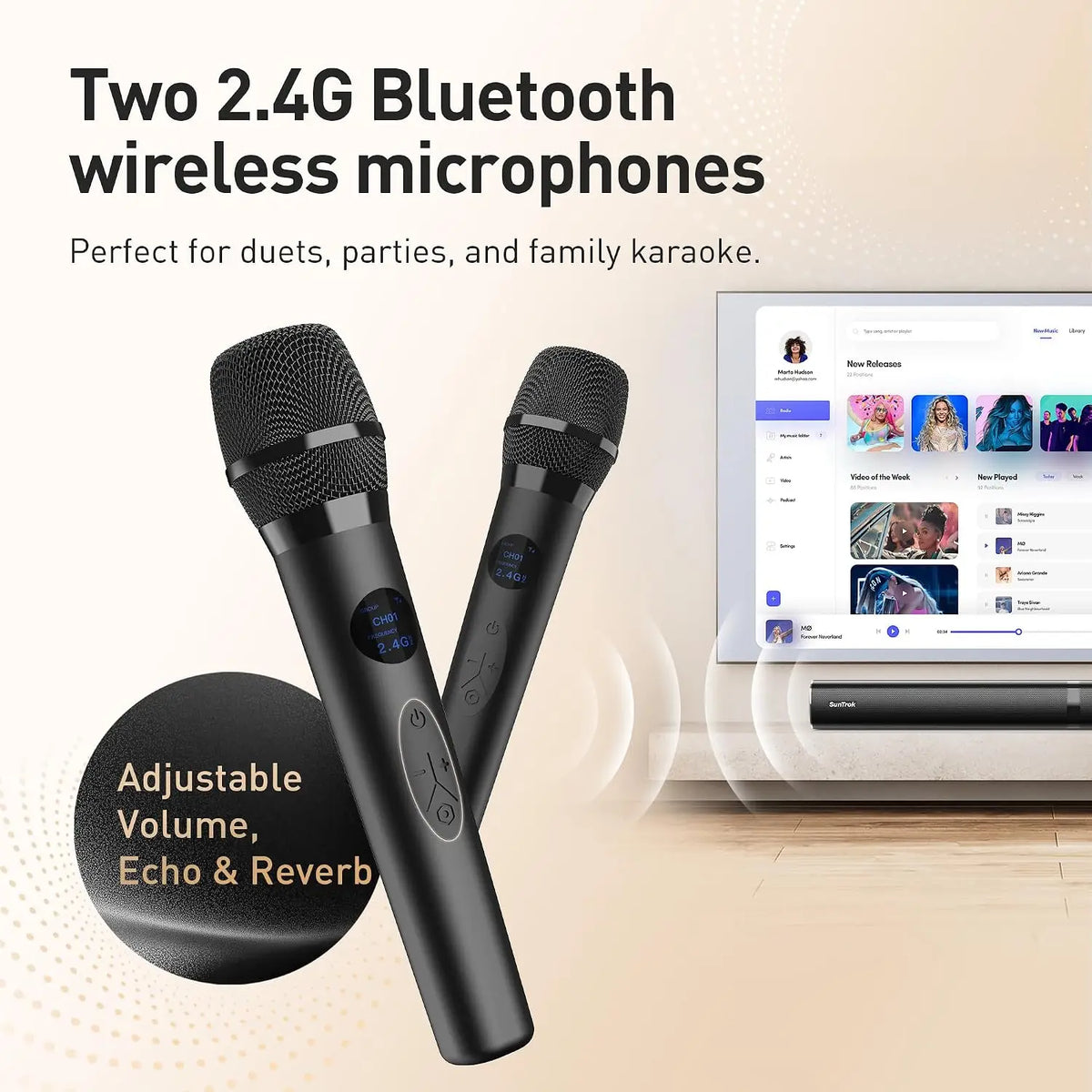 Bluetooth Surround Soundbar With Dual Wireless Karaoke Mics