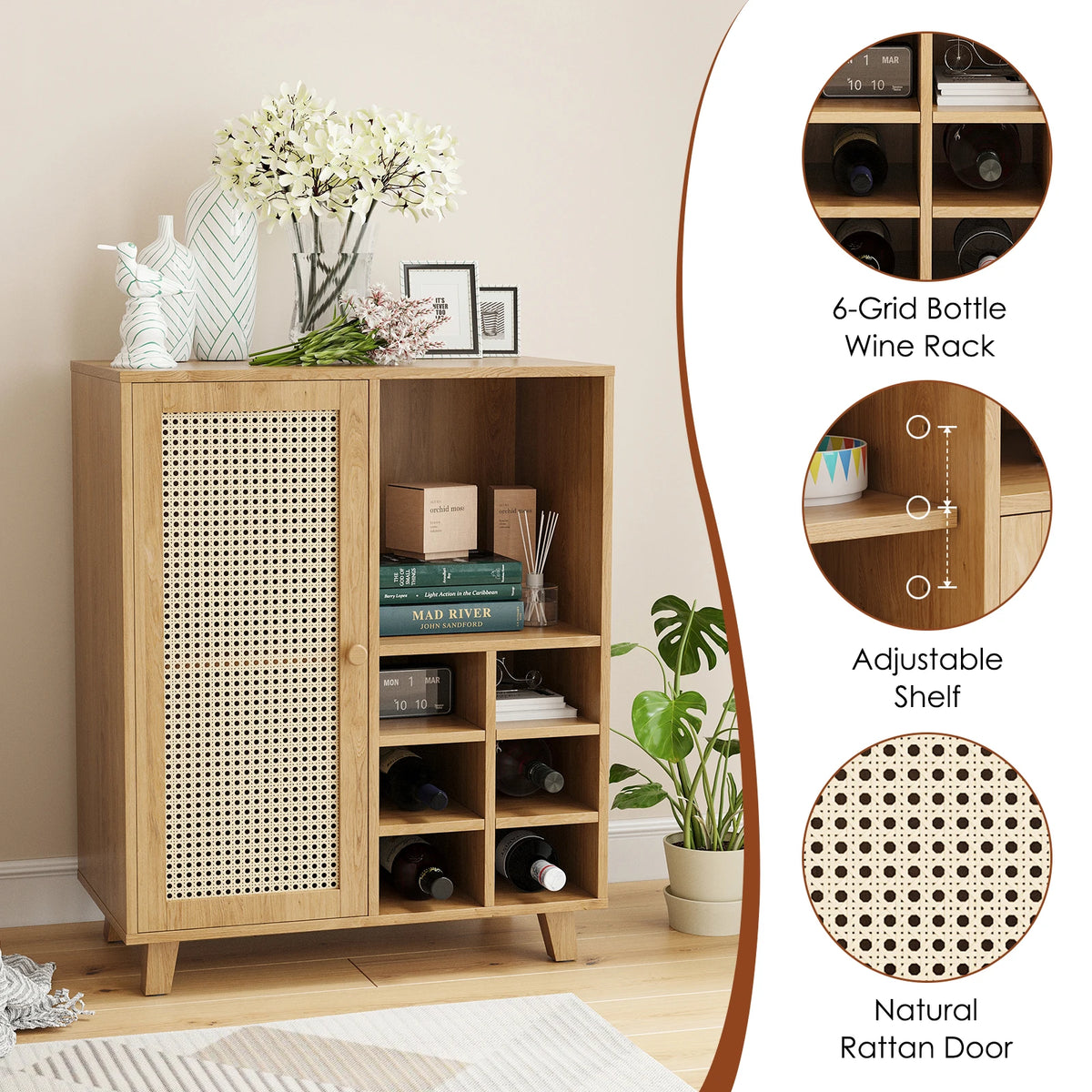 FARINI Farmhouse Sideboard Cabinet With Wine Racks And Storage