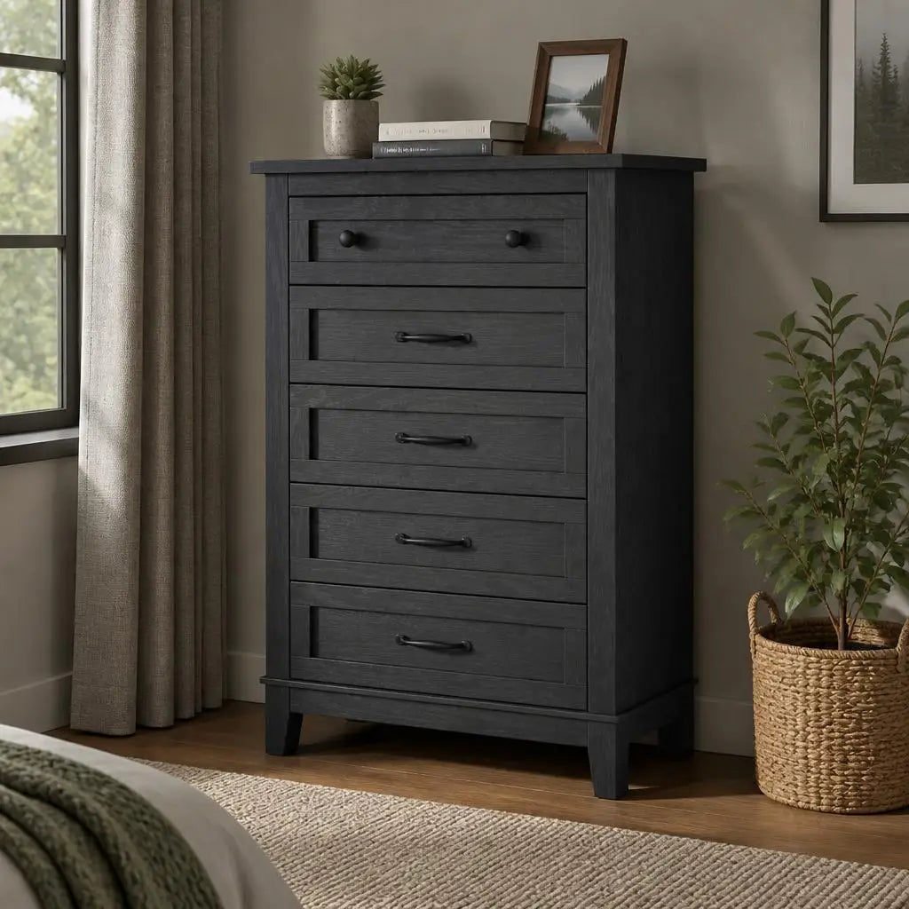 Modern Wooden Chest With Five Drawers And Spacious Storage