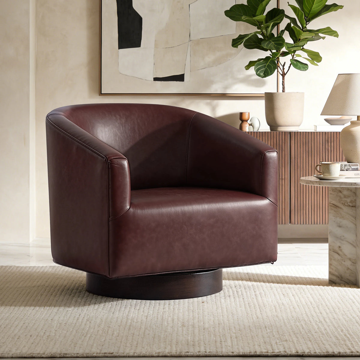 KERDOM Barrel Accent Chair Modern Upholstered Living Room Armchair