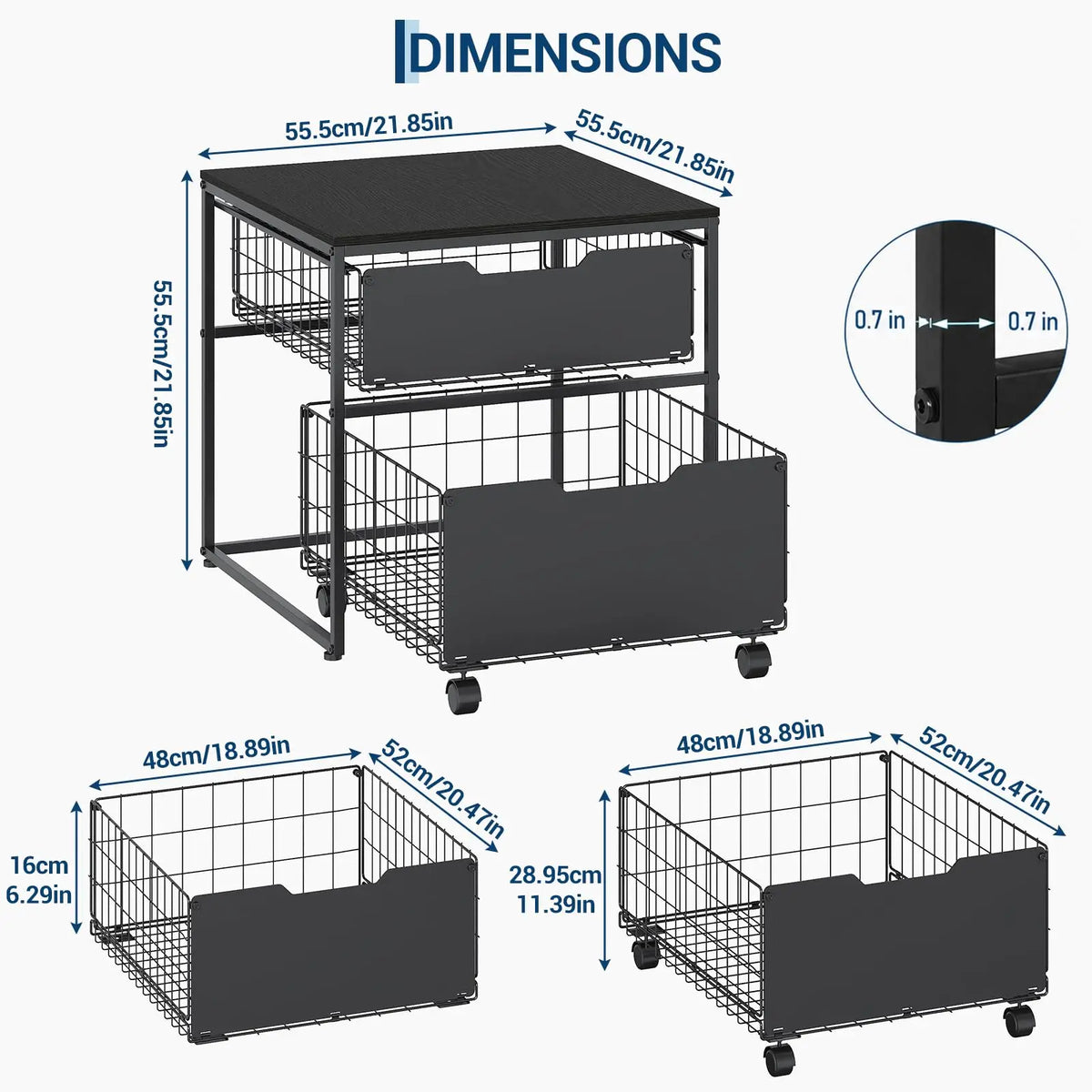 HiMISS Mini Fridge Stand With Pull Out Baskets And Wheels