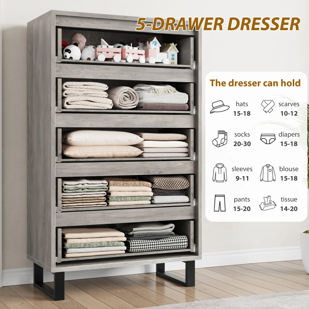 HiMISS Wooden Storage Dresser for Bedroom and Living Room