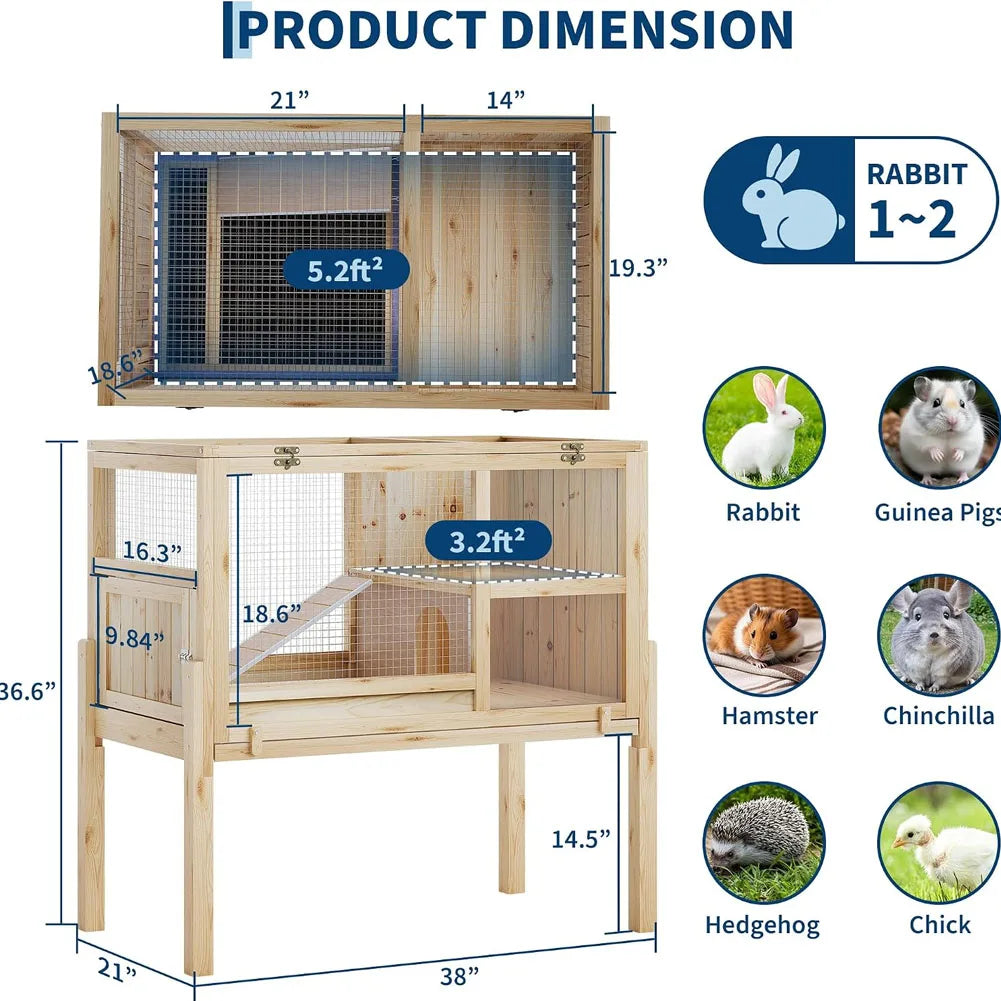 HiMISS Wooden Guinea Pig And Rabbit Hutch With Stand