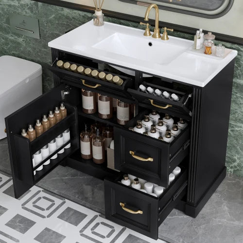 Bathroom Vanity Cabinet With Ceramic Sink And Soft Close Door
