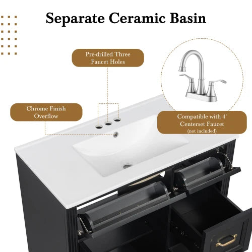 Bathroom Vanity Cabinet With Ceramic Sink And Soft Close Door
