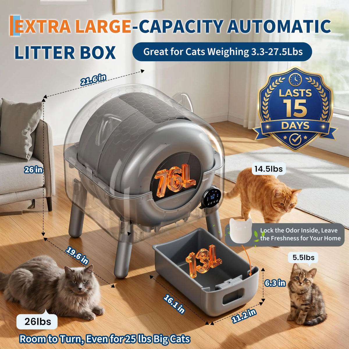 HiMISS Automatic Self Cleaning Cat Litter Box Smart App Control