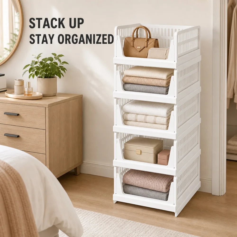Zoe Stackable Modular Storage Baskets for Closet and Home Organization