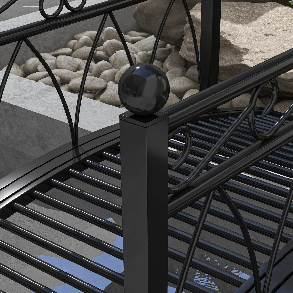Antique Metal Garden Bridge With Safety Railings For Backyard Pond