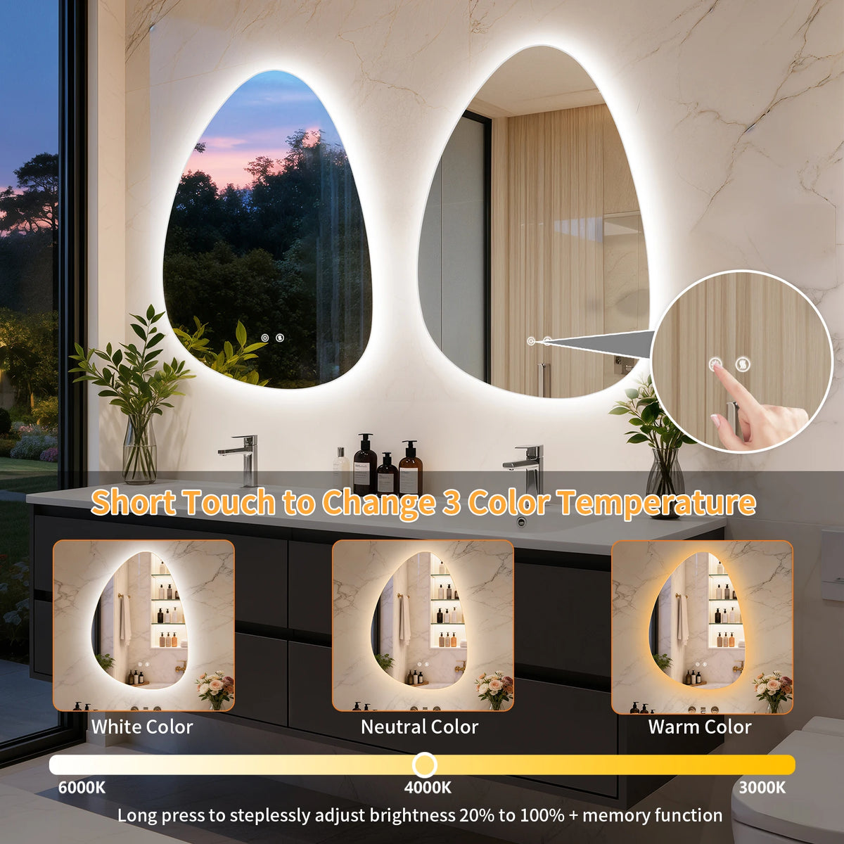 LED Bathroom Vanity Mirror Wall Mounted Anti Fog Touch Sensor