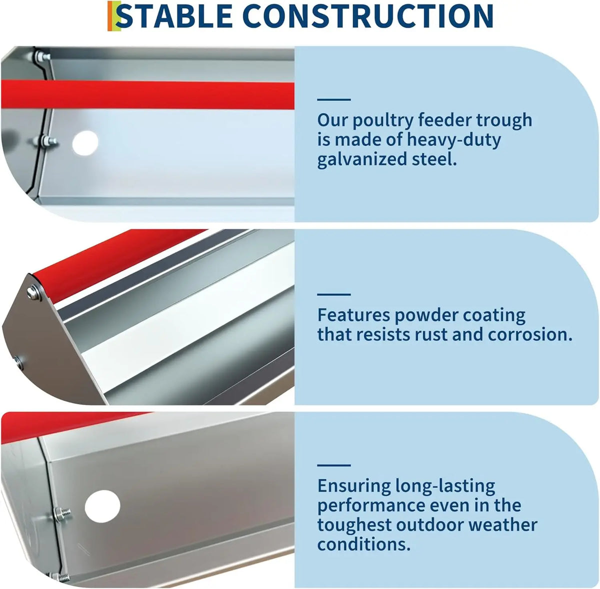 HiMiss Galvanized Steel Poultry Feeder Trough With Rotatable Handle
