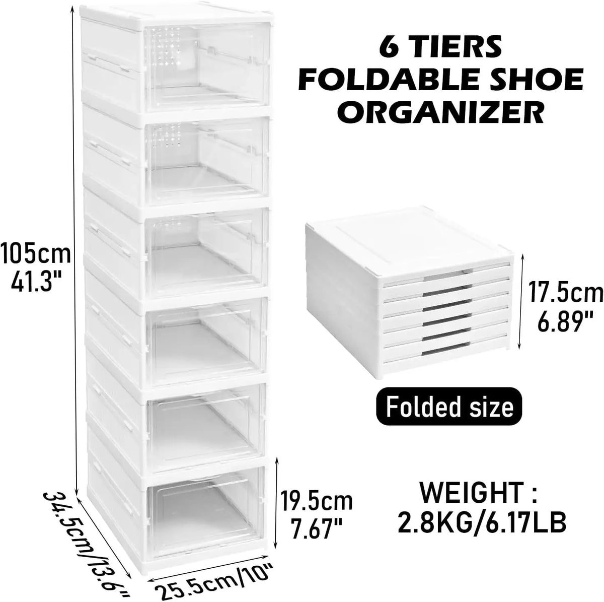 Foldable Transparent Shoe Box With Stackable Plastic Closet Organizer