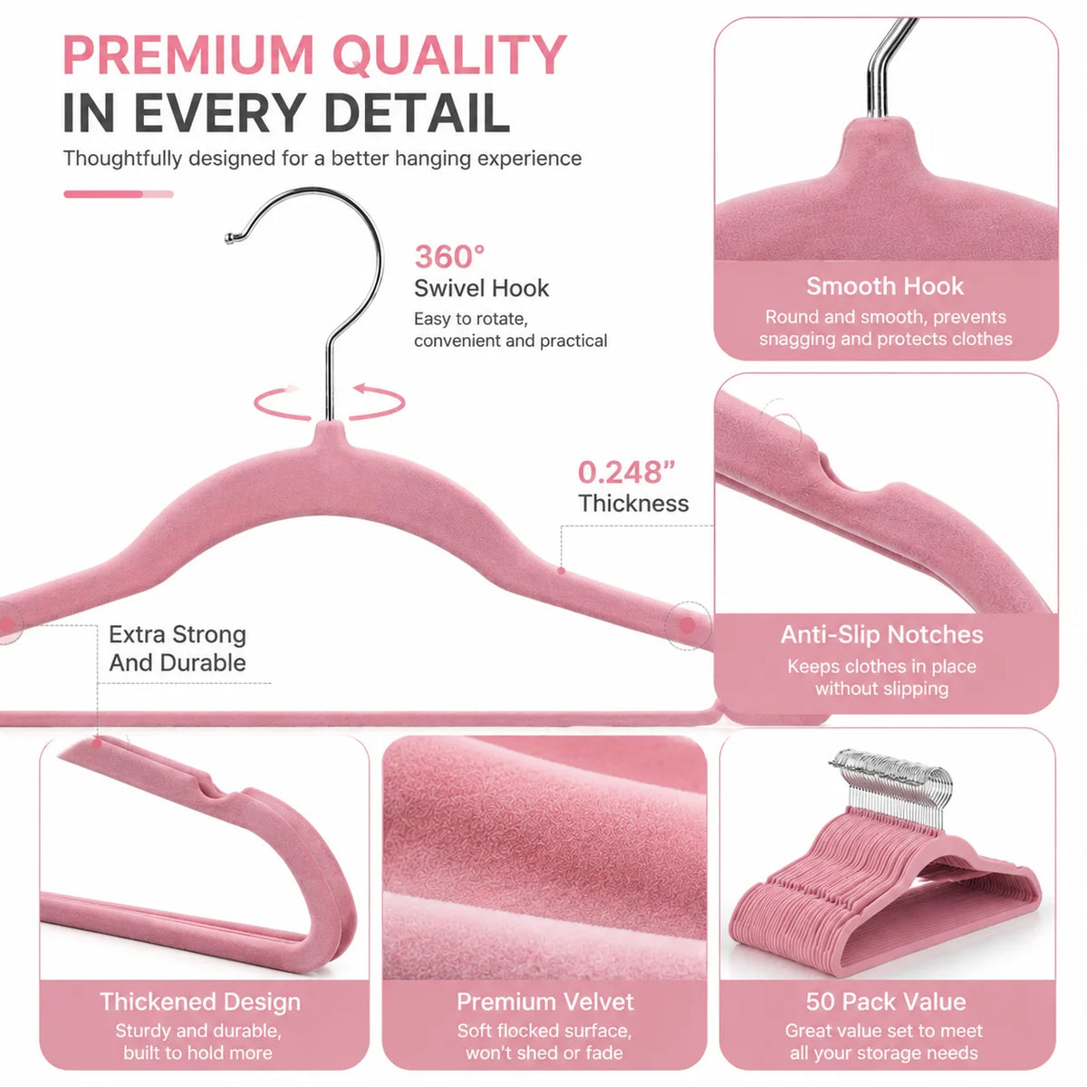 Professional Flocking Non Slip Hangers For Space Saving Closet Organization