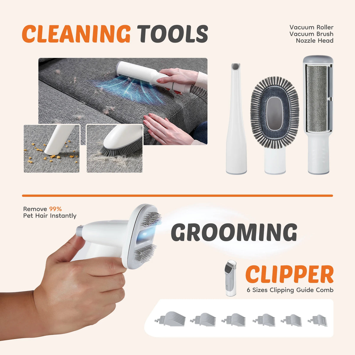 Sweetcrispy Cordless Pet Grooming Vacuum Kit With Quiet Clippers
