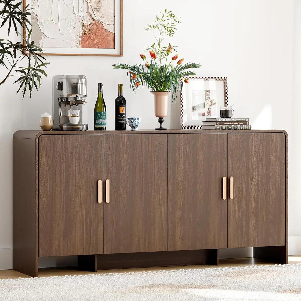 ONBRILL Mid Century Sideboard Cabinet With Adjustable Shelves And Storage
