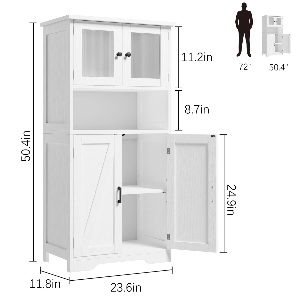 HiMISS Freestanding Bathroom Storage Cabinet With Glass Doors