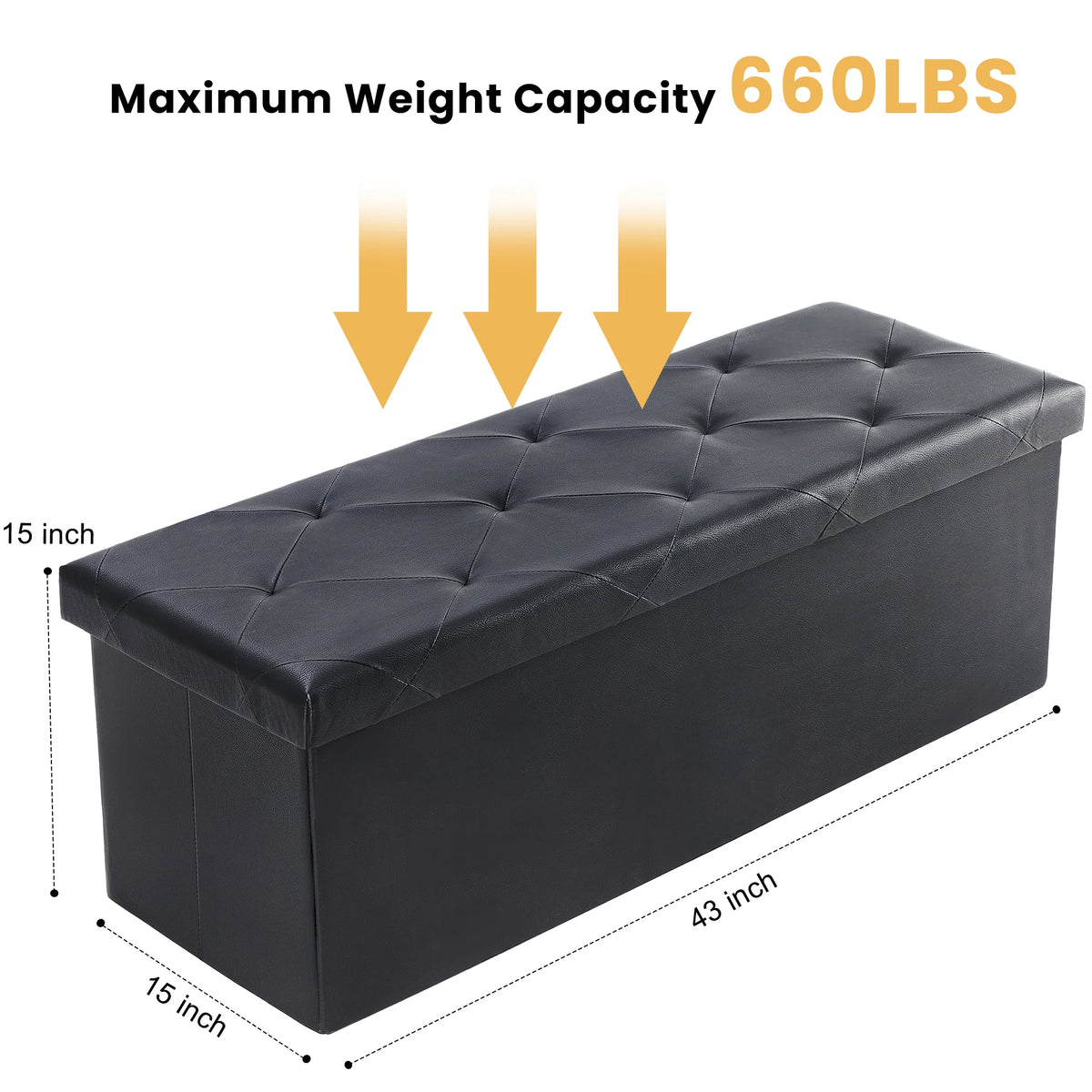 JHK Leather Storage Ottoman Bench With Folding Footrest