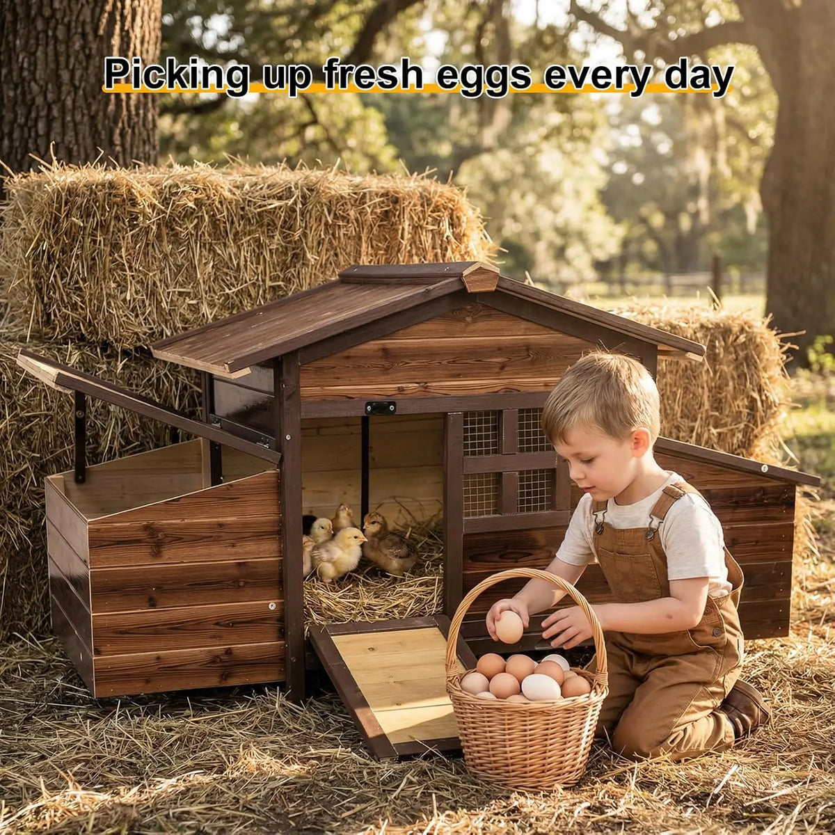 Wooden Chicken Coop With Nesting Boxes, Ramp And Ventilated Window