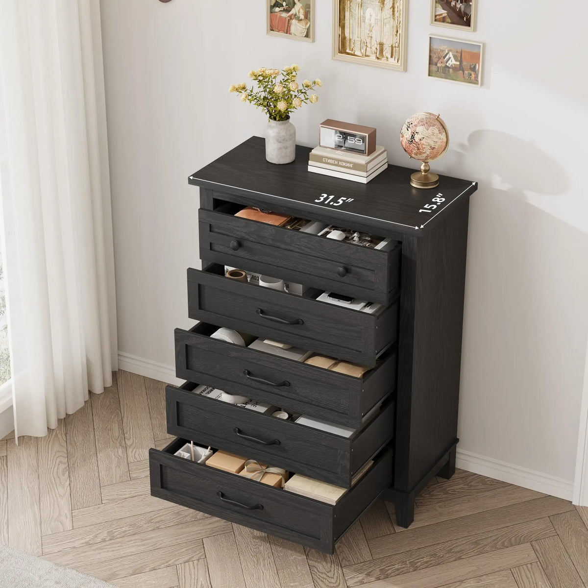Modern Wooden Chest With Five Drawers And Spacious Storage