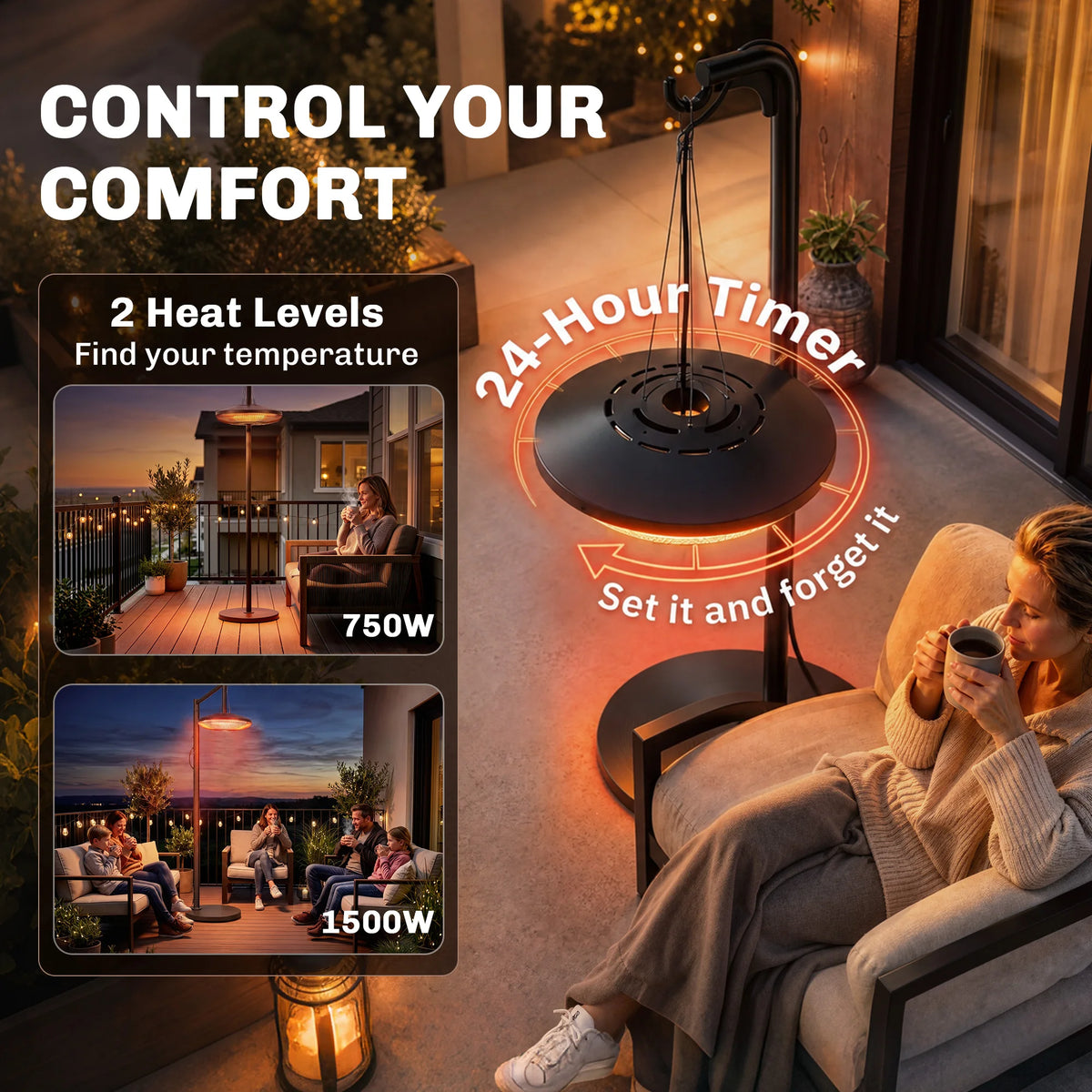 Outsunny Electric Patio Heater With LED Light And Dual Heat
