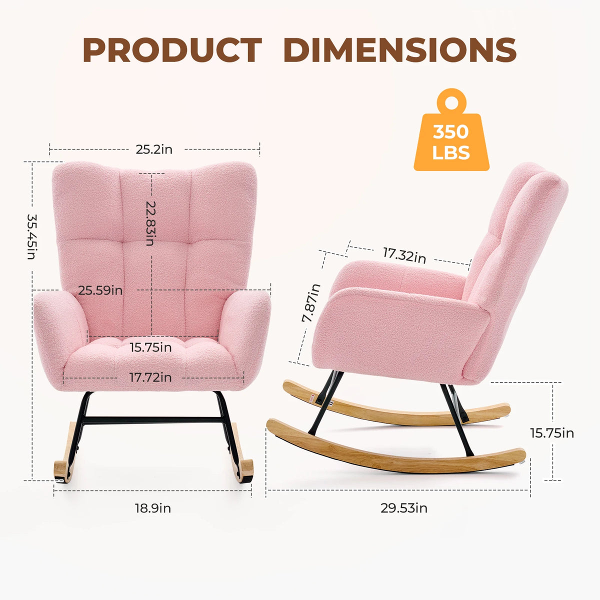 JHK Teddy Upholstered Saucer Rocking Chair With Padded Seat