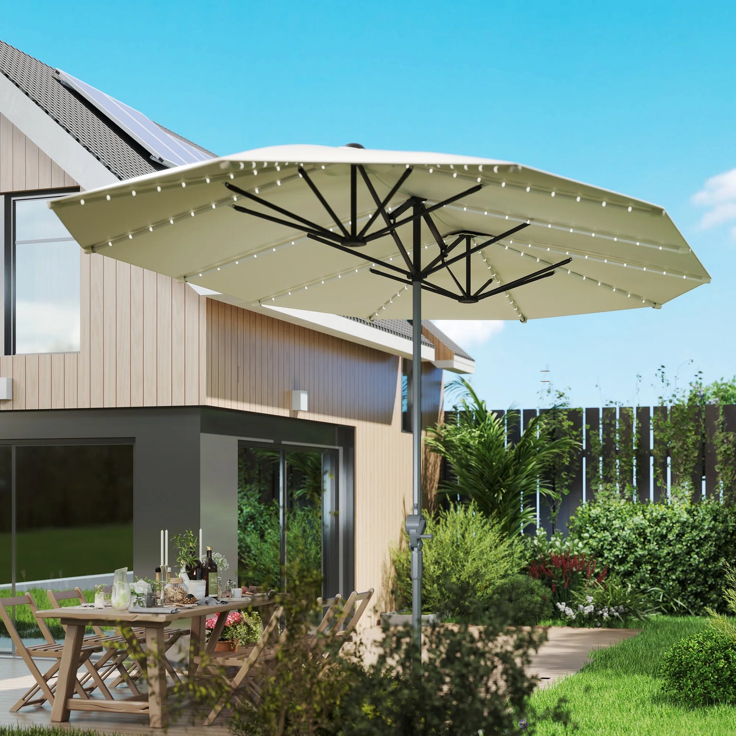 Outsunny Solar Patio Umbrella With Integrated Lighting And UPF50 Canopy