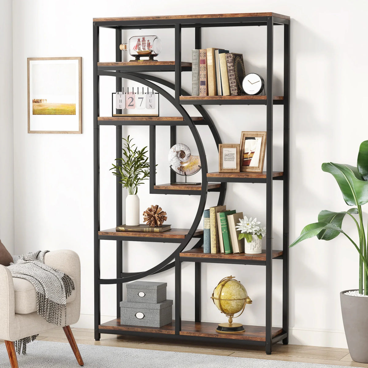 Tribesigns Industrial Etagere Bookcase Freestanding Display Shelf