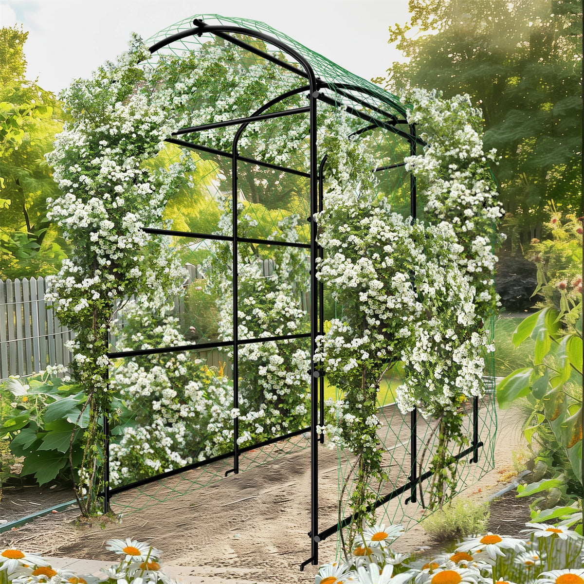 U-Shaped Metal Cucumber Trellis With Nylon Netting And Support Spikes