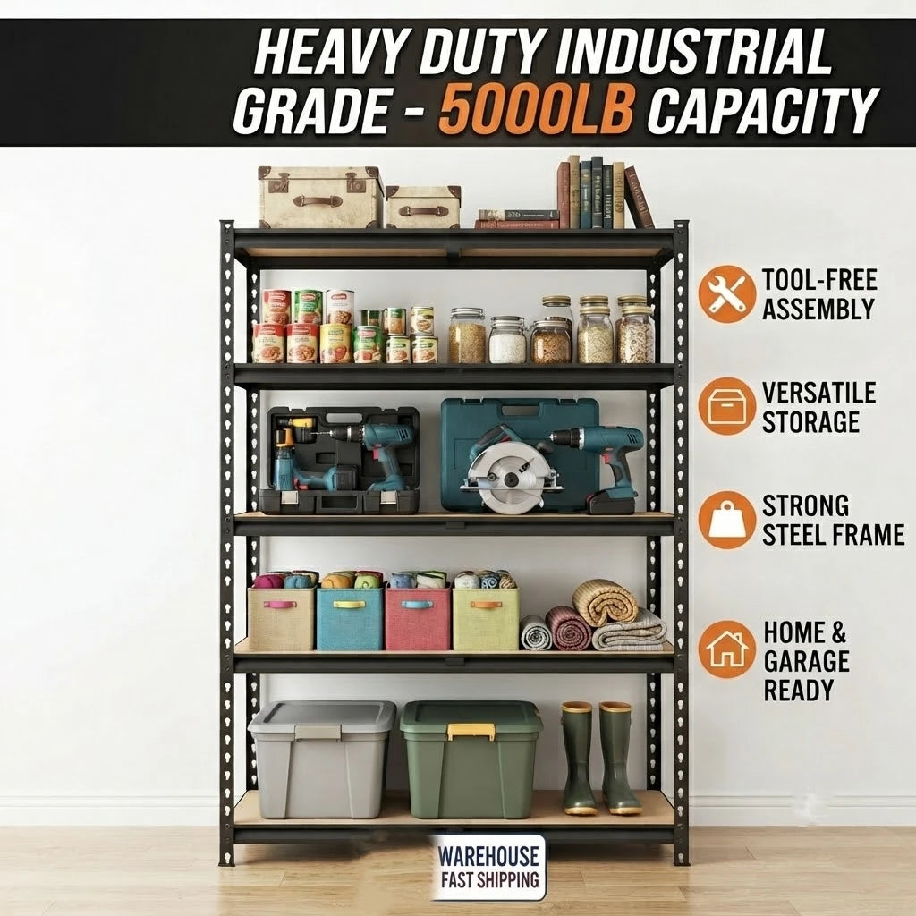 Five Tier Heavy Duty Metal Storage Rack For Garage Organization
