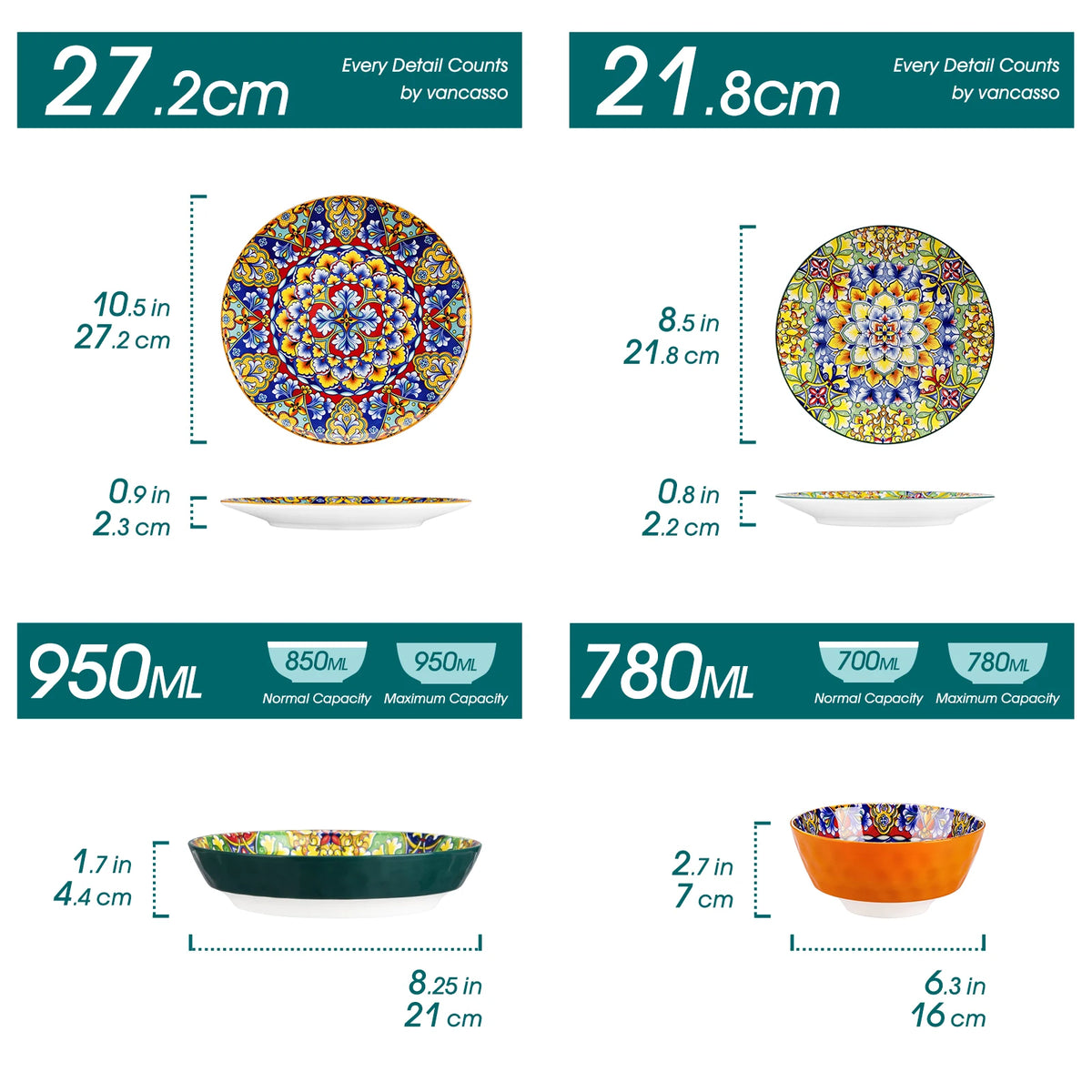 Malacasa Complete Ceramic Dinnerware Set Bohemian Porcelain Tableware
