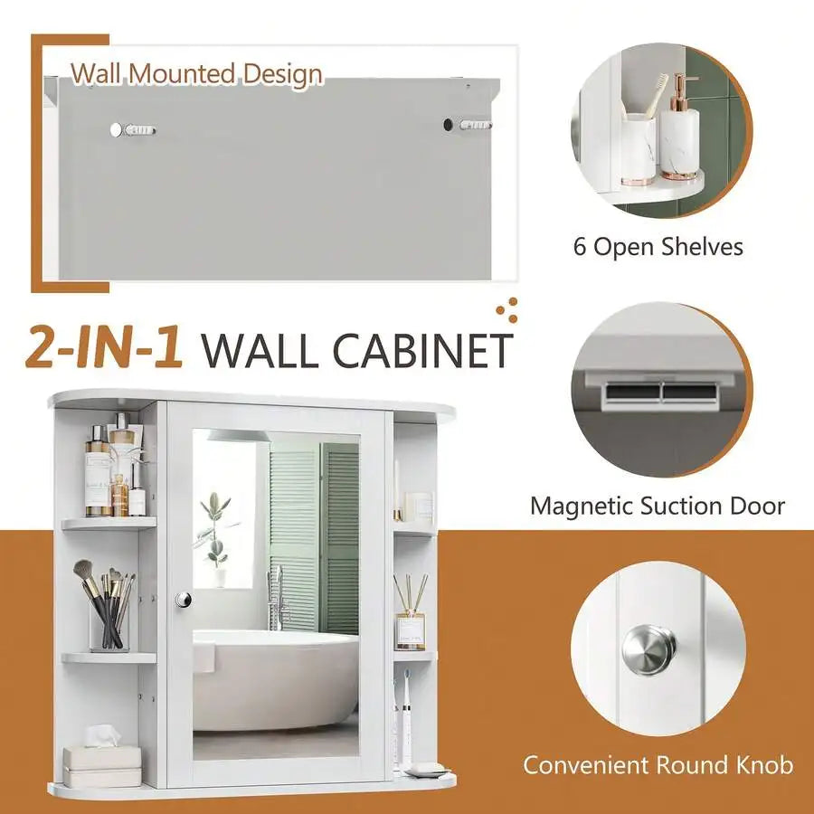 Wall Mounted Bathroom Cabinet With Mirror Door And Shelves
