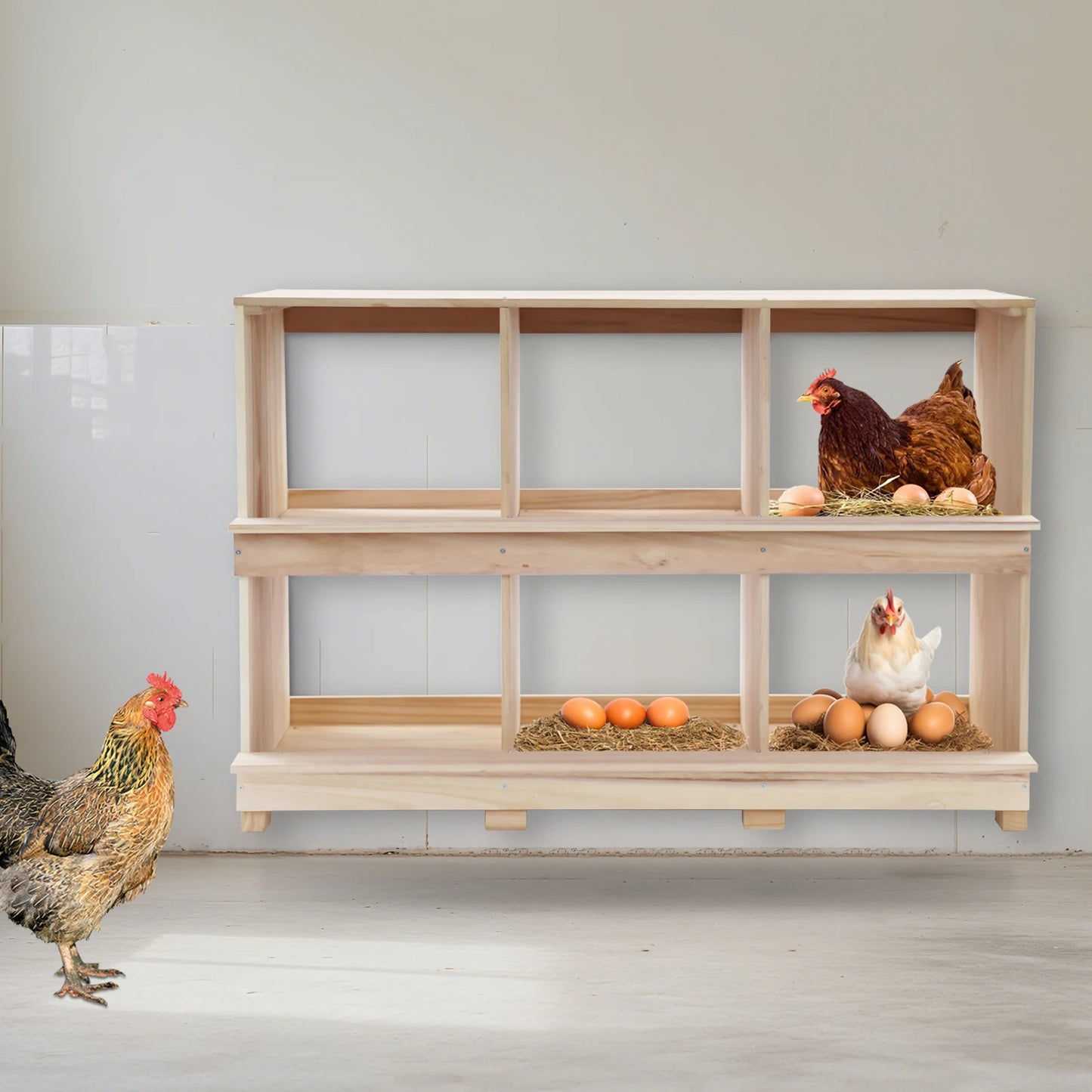 Wooden 6 Compartment Chicken Nesting Box For Backyard Farm Poultry