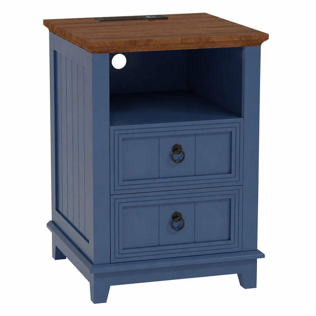 Modern Fluted Wood Nightstand With Usb Charger And Storage
