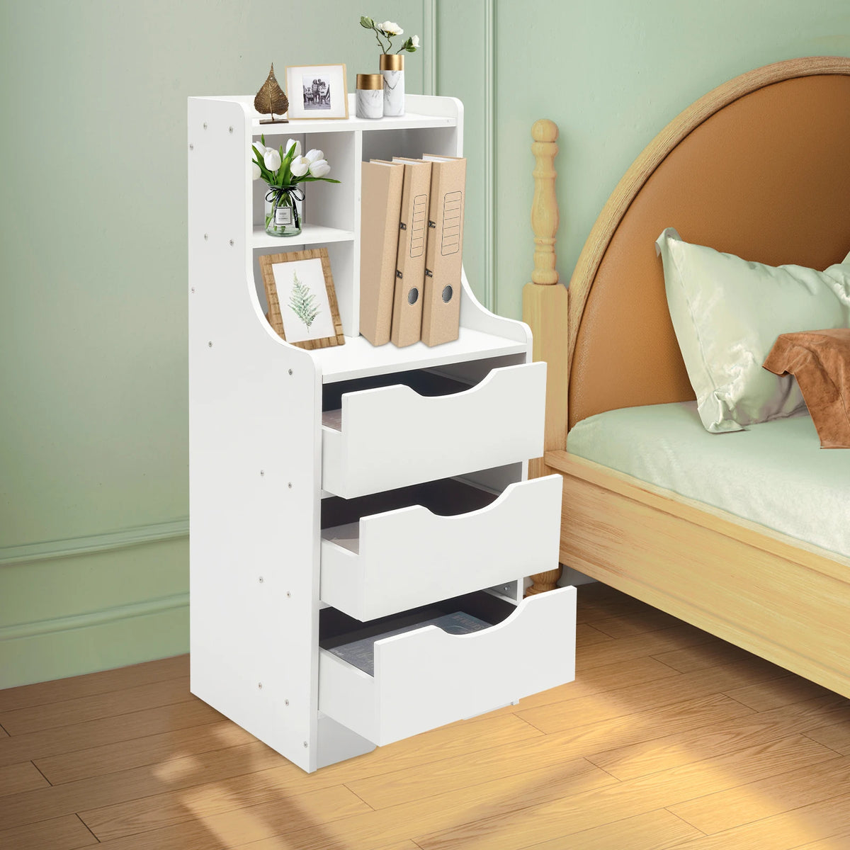 Modern Three Drawer Tall Nightstand for Bedroom or Study
