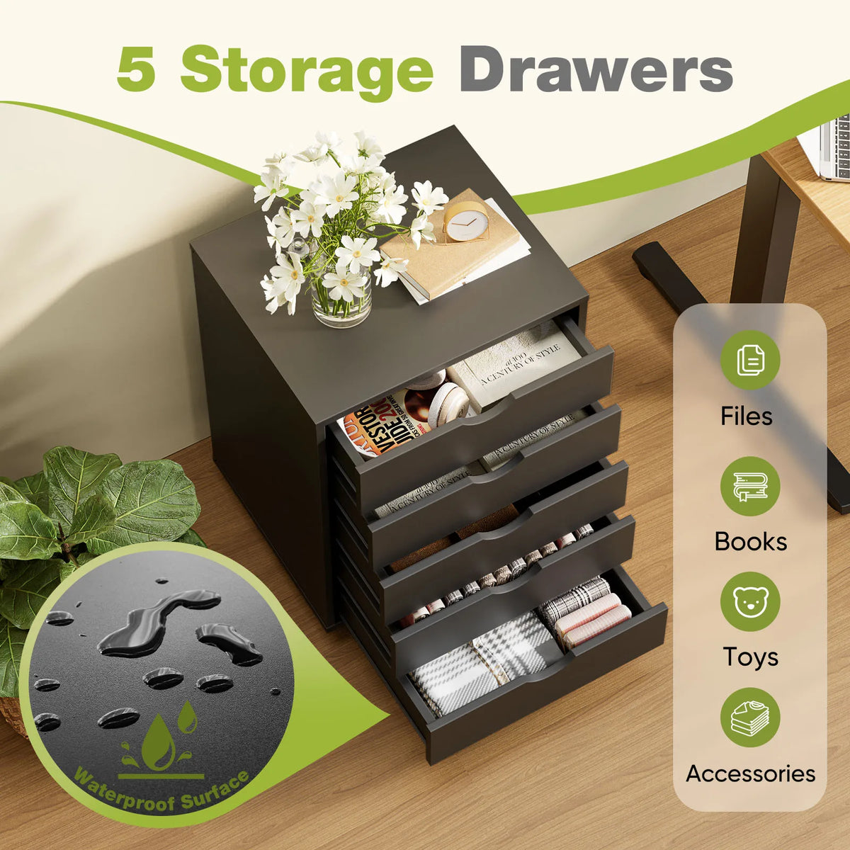 MCQ Wooden Rolling Storage Cabinet With Drawers For Living Room