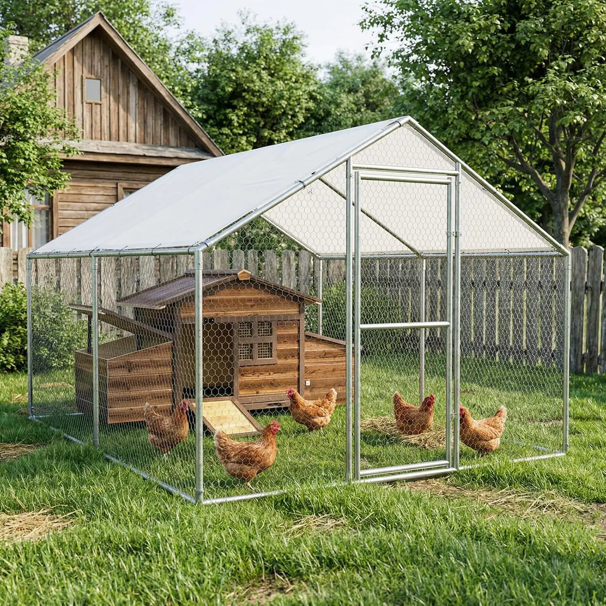 Wooden Chicken Coop With Nesting Boxes, Ramp And Ventilated Window
