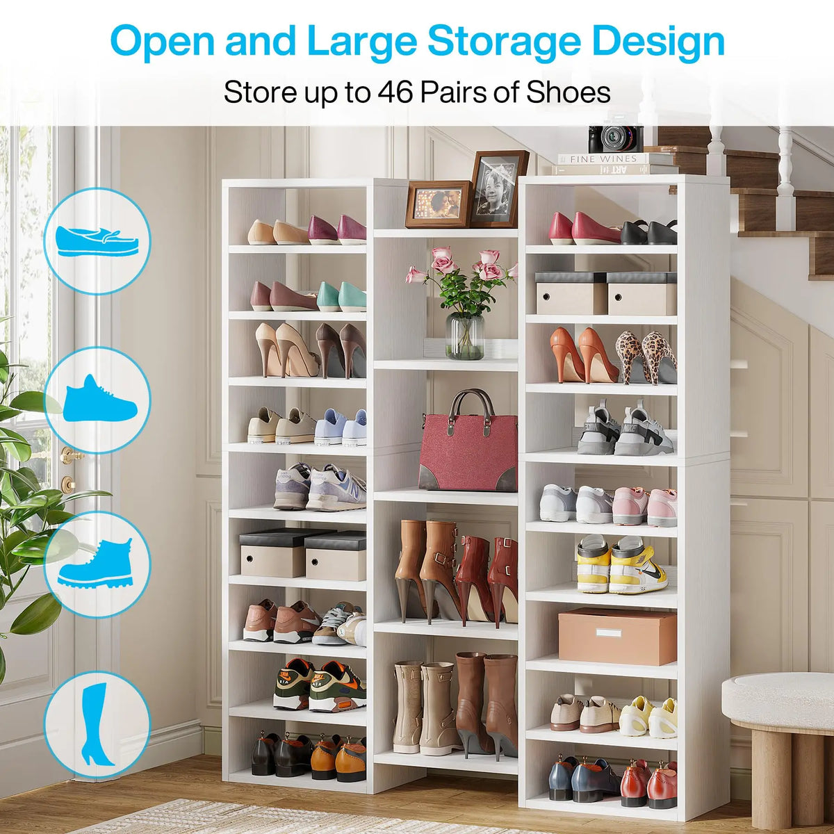 Tribesigns Freestanding Wooden Shoe Storage Rack With Open Cubbies