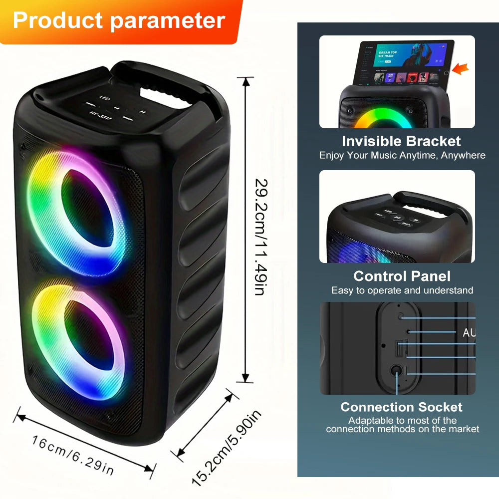 ZNLYRION Portable Bluetooth Karaoke Speaker With RGB Lighting TWS Stereo