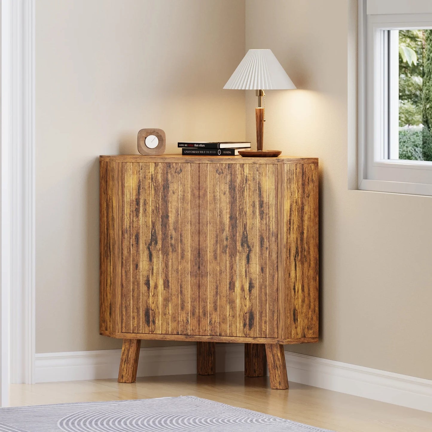 HiMISS Industrial Farmhouse Corner Storage Cabinet with Adjustable Shelf
