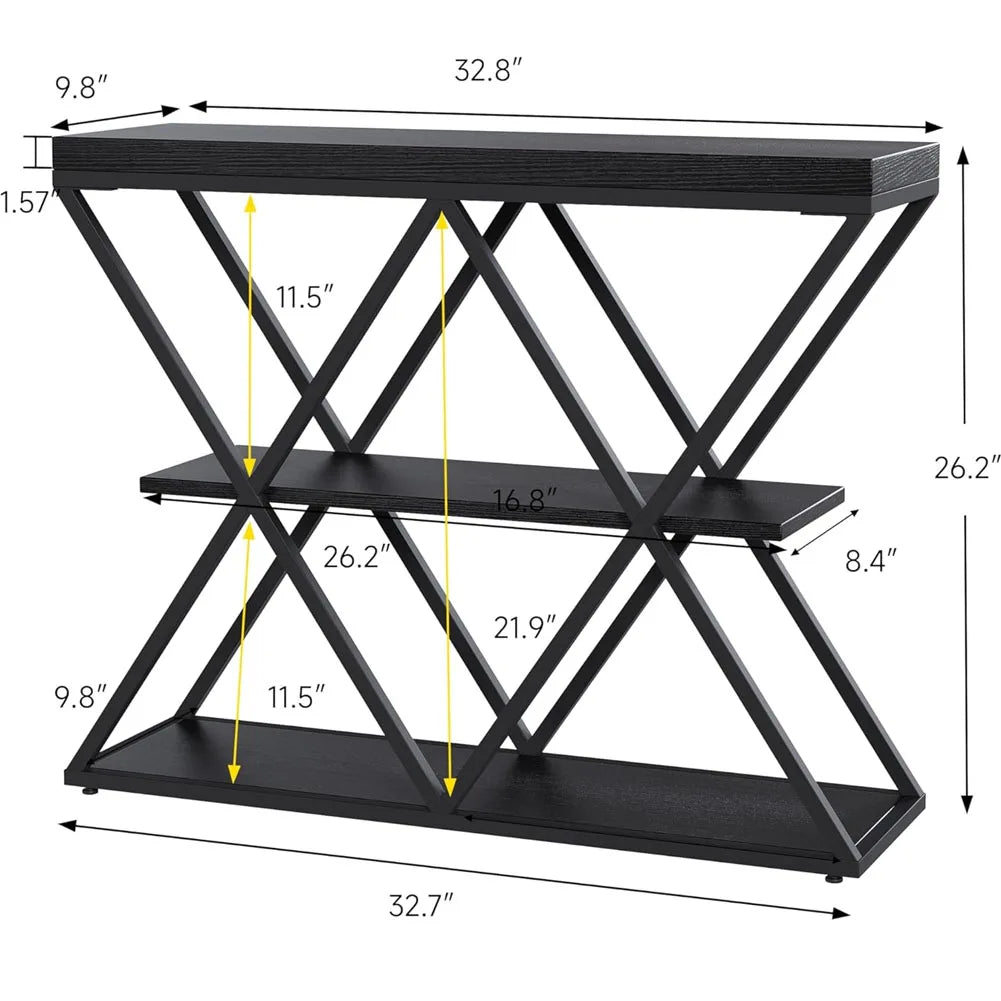 HiMISS Three Tier Farmhouse Console Table With Open Storage Shelves