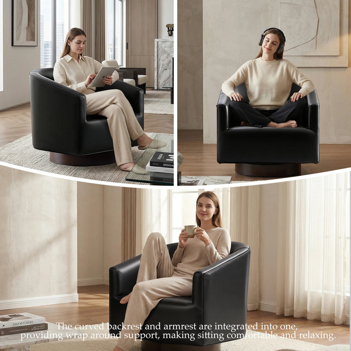 KERDOM Barrel Accent Chair Modern Upholstered Living Room Armchair