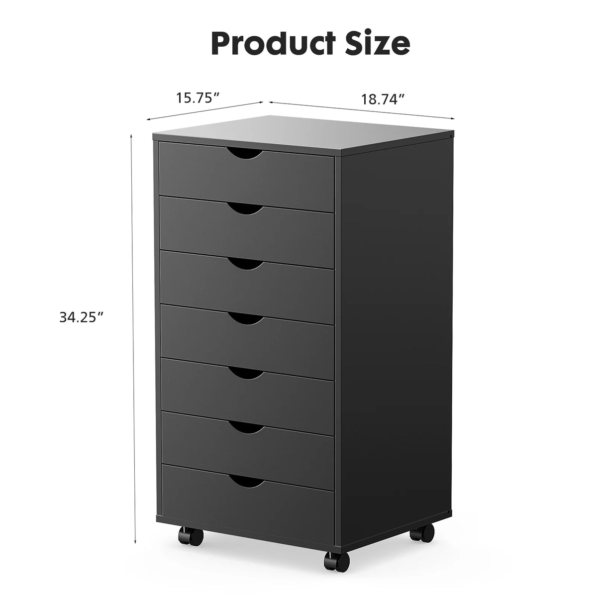 JHK Wooden Drawer Storage Cabinet With Rolling Wheels For Bedroom