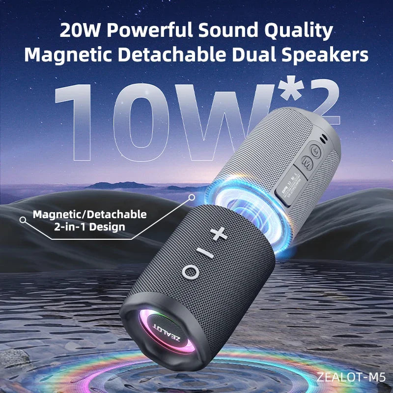 Zealot M5 Magnetic Bluetooth Speaker Power Bank and RGB Lights