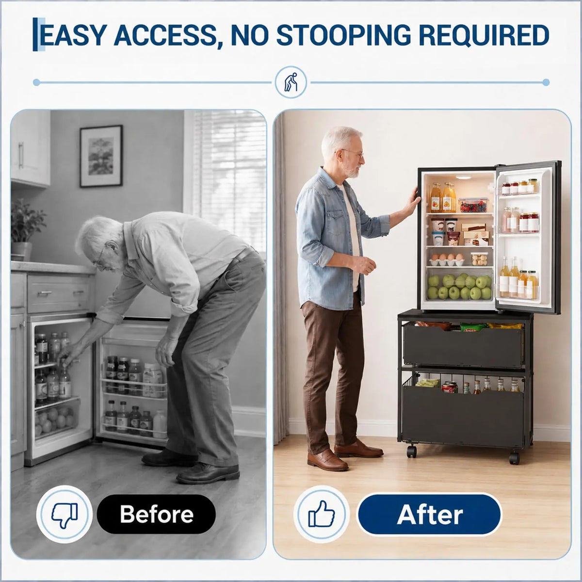 HiMISS Mini Fridge Stand With Pull Out Baskets And Wheels