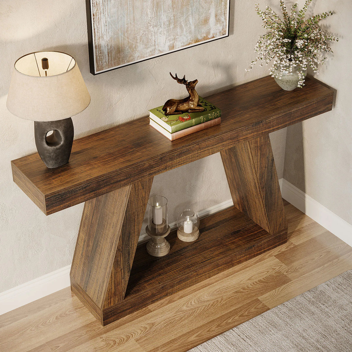 Tribesigns Rustic Industrial Console Table With Storage for Entryway and Living Room