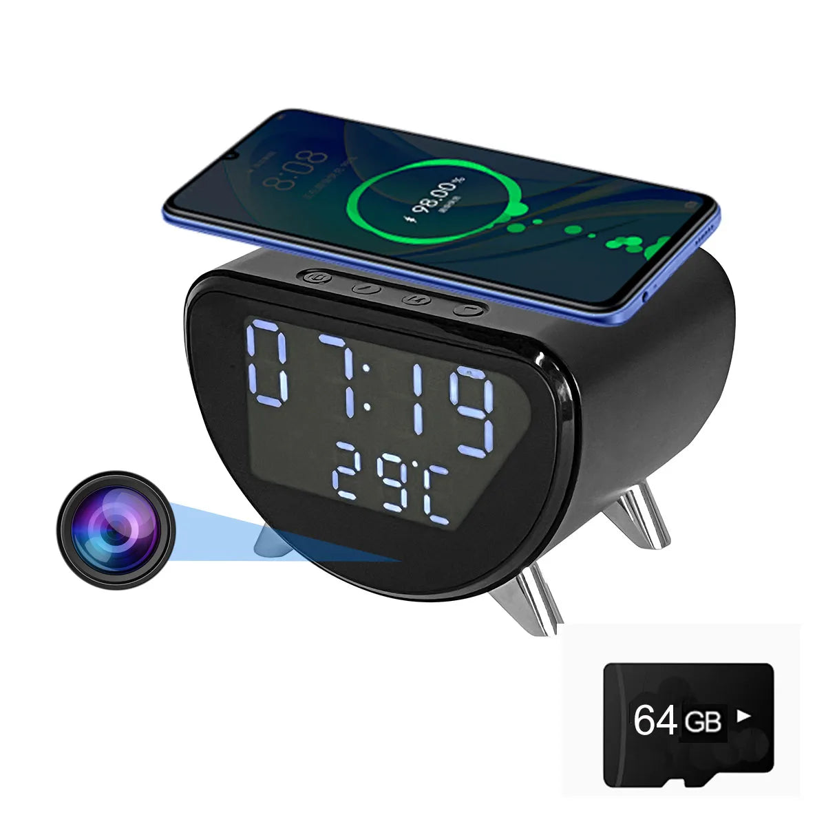 Ouvis 4K WiFi Clock Camera Wireless Charging And Motion Detection