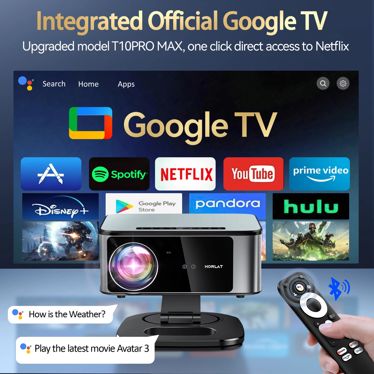 HORLAT T10 Ultra 4K Smart Projector With Android 14
