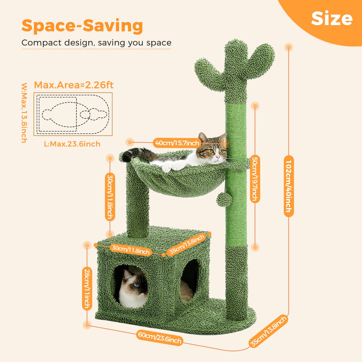 Pequlti Cactus Cat Tree With Cozy Condo And Scratching Post