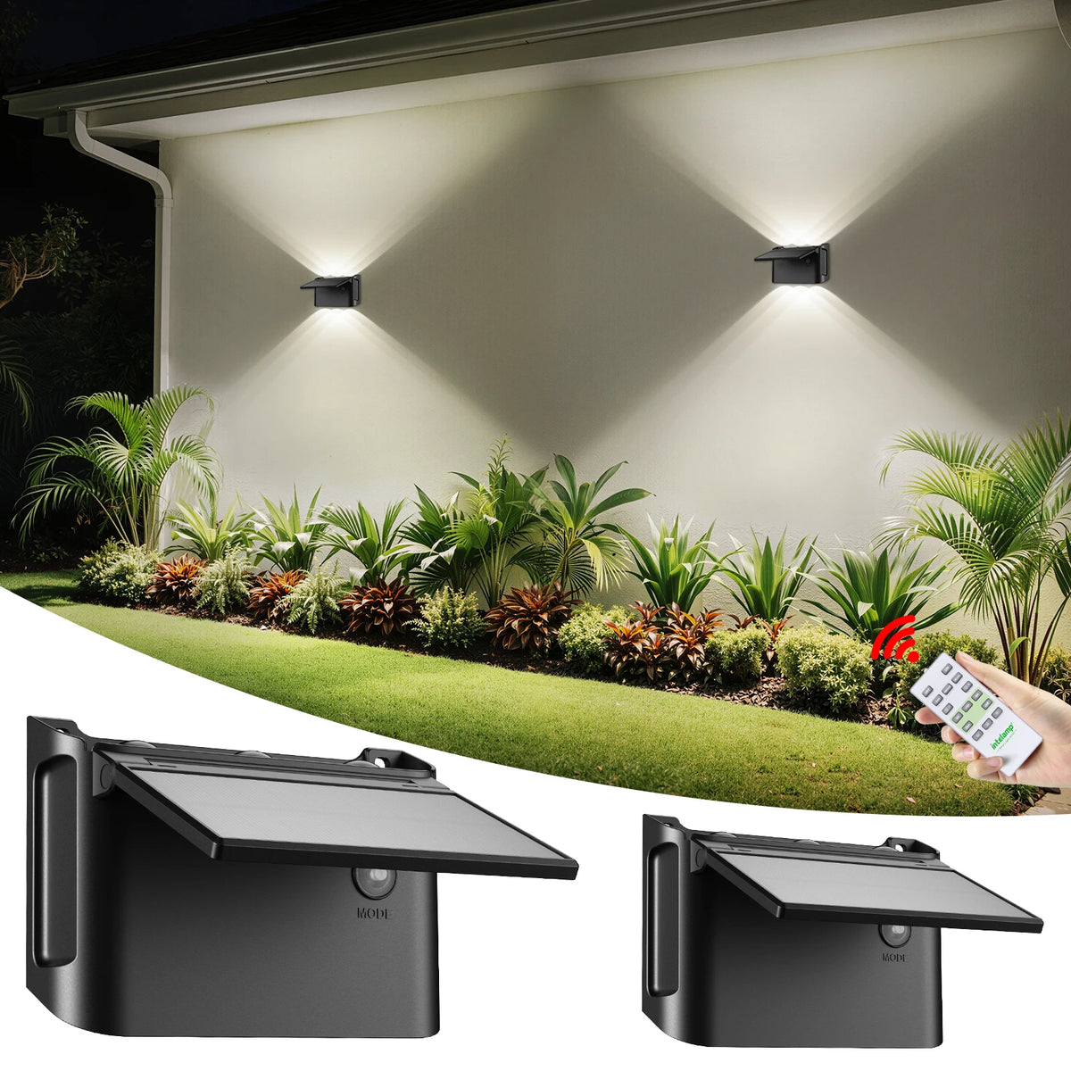 Intelamp Dimmable Solar Wall Lights With Remote Control For Outdoor