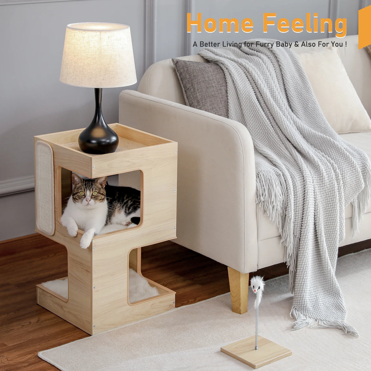 PAWZ Road Modern Wood Cat Tree Condo With Scratching Pad