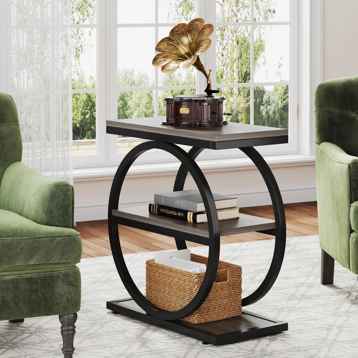 Tribesigns Industrial End Table With Three Storage Shelves For Sofa